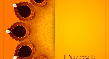 happy diwali yellow background with decorative diya
